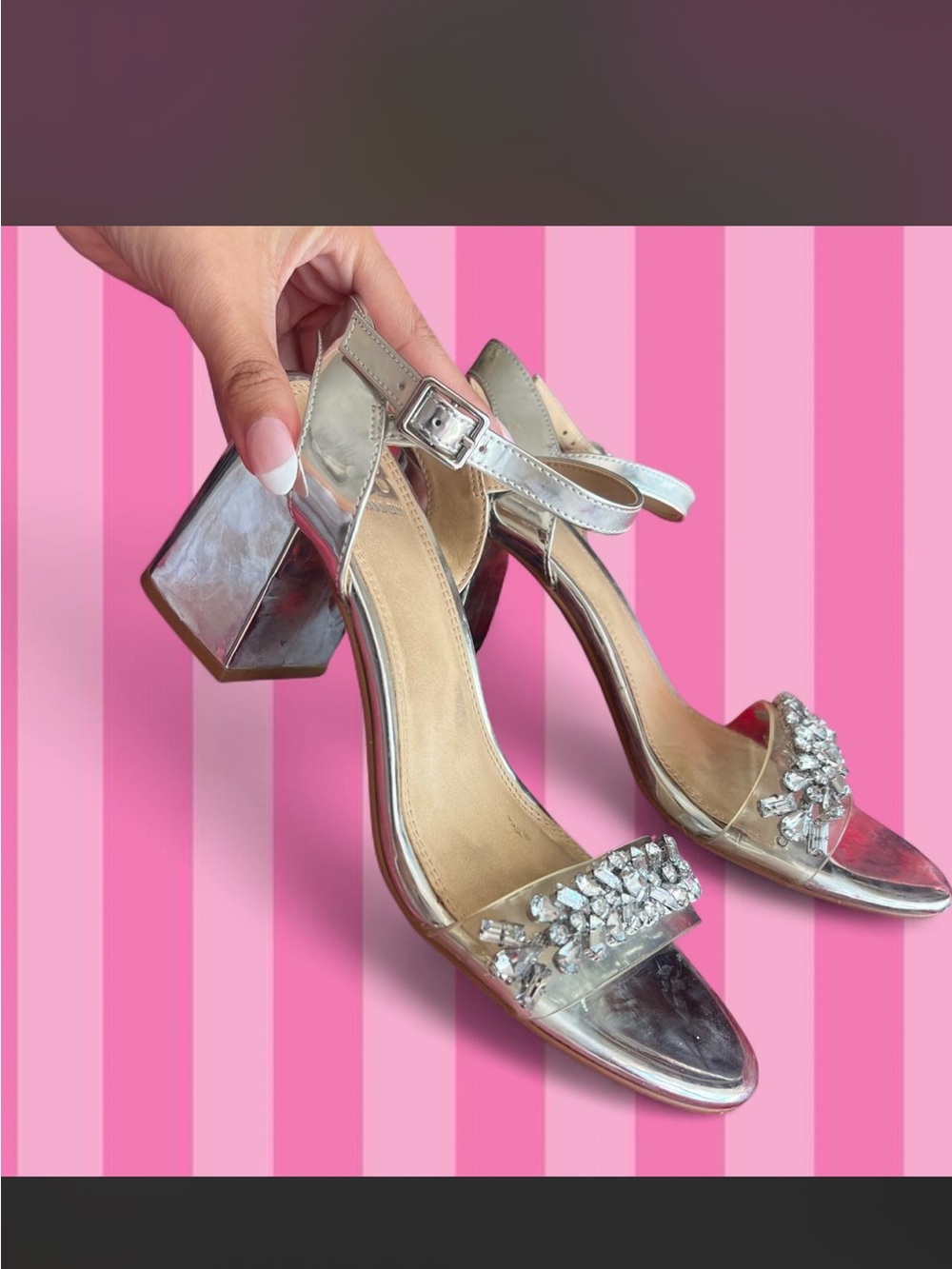 Gianni Bini Silver Rhinestone Embellished Flat Sandals